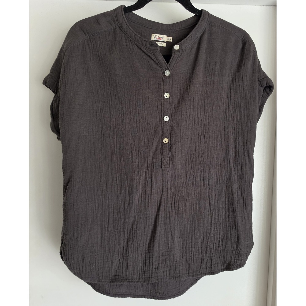 Faherty Women's Blouse XS Gray Short Sleeve Organic Cotton India Breathable
